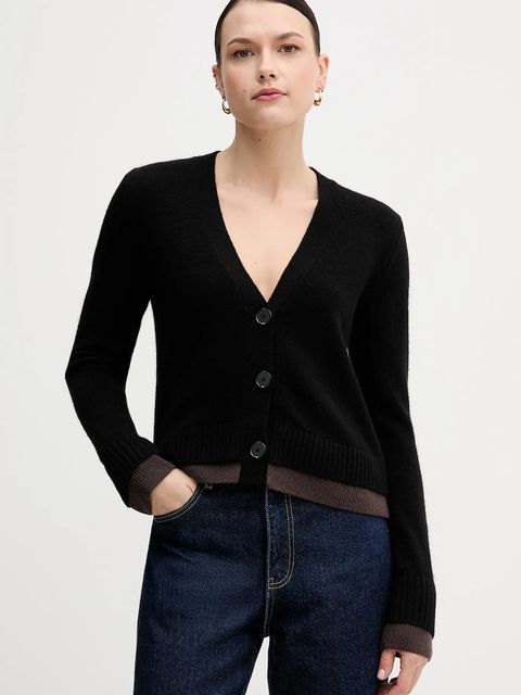 Sisley kardigan z dodatkiem wełny damski kolor czarny lekki 122WL602S - zdjęcie produktu nr 1