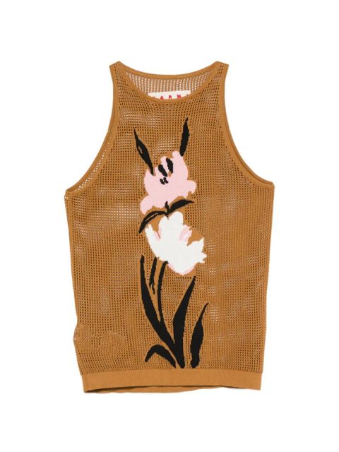 Marni floral-intarsia mesh top - Brown - zdjęcie produktu nr 1