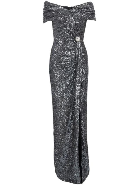 Balmain off-shoulder sequin-embellished gown - Silver - zdjęcie produktu nr 1