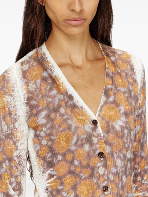 Diesel M-Blomien floral ribbed V-neck cardigan - Brown