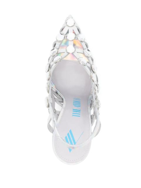 The Attico Grid 105mm holographic caged slingback pumps - Silver