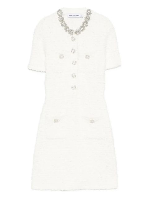 Self-Portrait embellished button-detailed mini dress - Neutrals