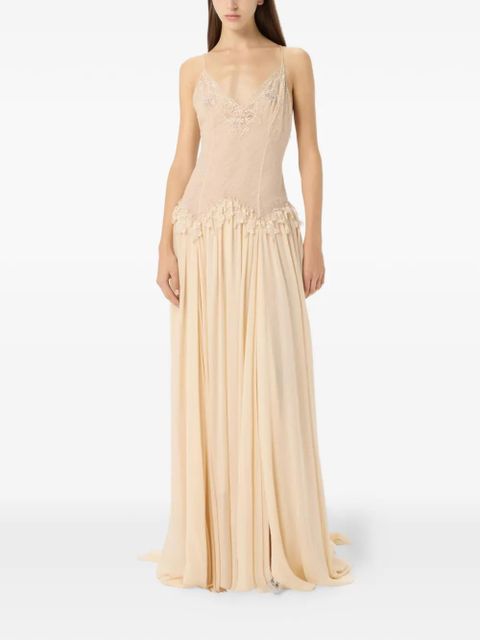 Blumarine lace-trimmed georgette dress - Neutrals