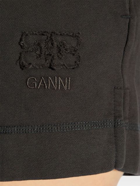 GANNI logo-embroidered organic cotton track shorts - Black