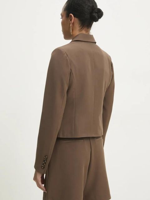 Answear.LAB marynarka kolor brązowy dwurzędowa gładka