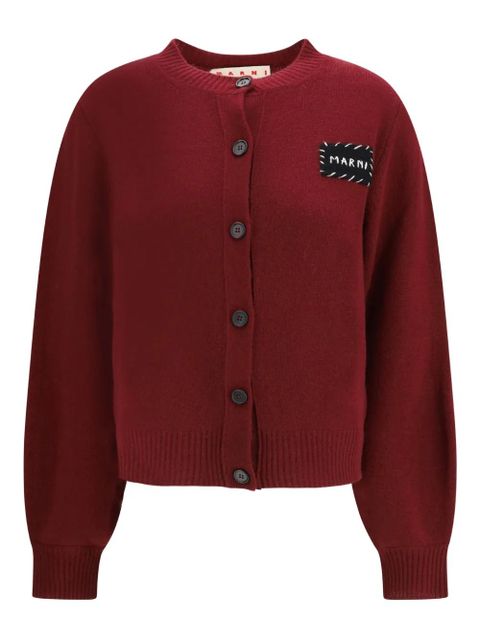 Marni logo-patch button-fastening cardigan - Red - zdjęcie produktu nr 1