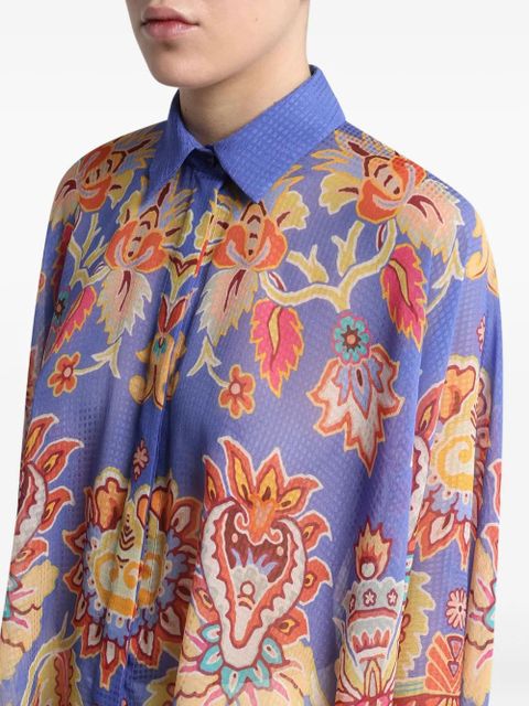 ETRO floral-print poncho shirt - Blue