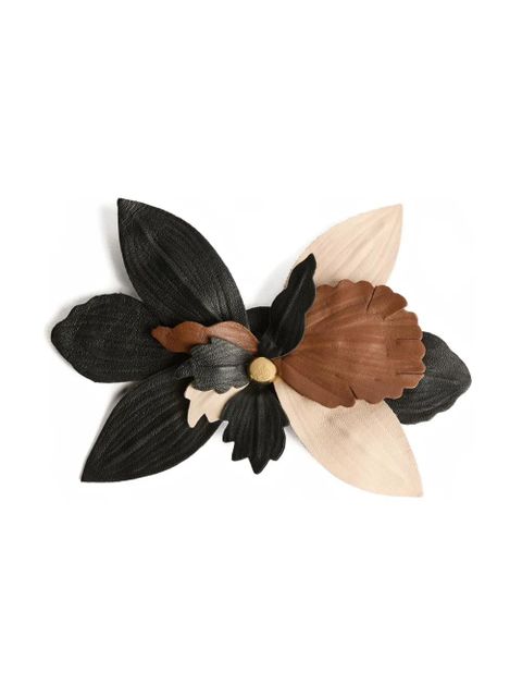 PUCCI leather flower brooch - Black