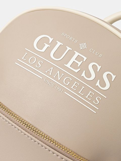 Guess plecak FANCY damski kolor beżowy mały z nadrukiem V5YZ05 WHDX0