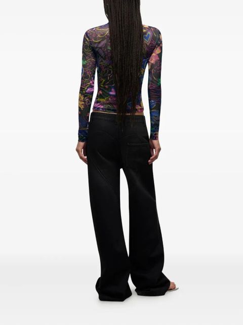 AREA hotfix printed tulle top - Black