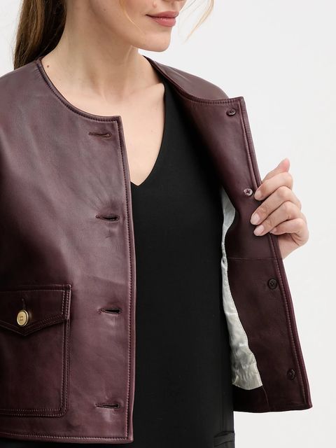 Tommy Hilfiger kurtka skórzana kolor bordowy przejściowa WW0WW46861