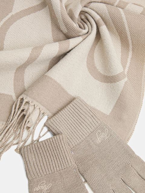 HUGO szalik i rękawiczki damski kolor beżowy wzorzysty 50551647