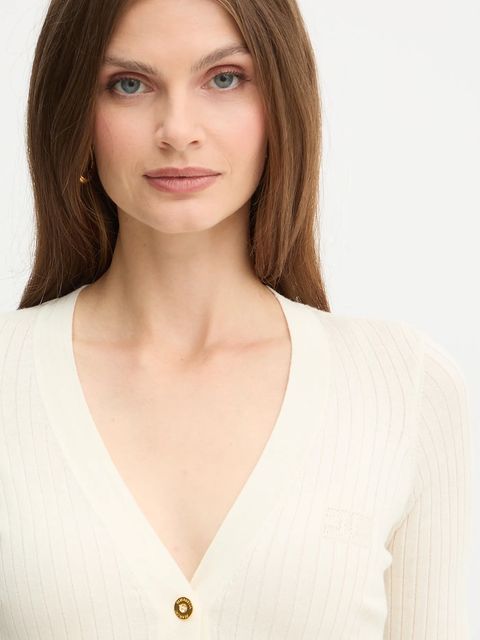 Elisabetta Franchi kardigan z dodatkiem wełny damski kolor beżowy lekki MK33S57E2