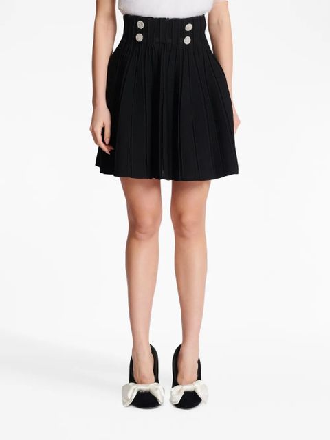 Balmain ribbed-knit pleated skater skirt - Black