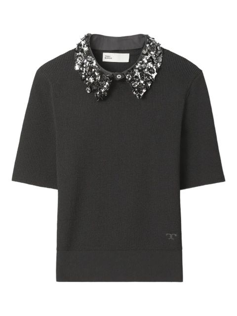 Tory Burch embellished-collar short-sleeve top - Black - zdjęcie produktu nr 1