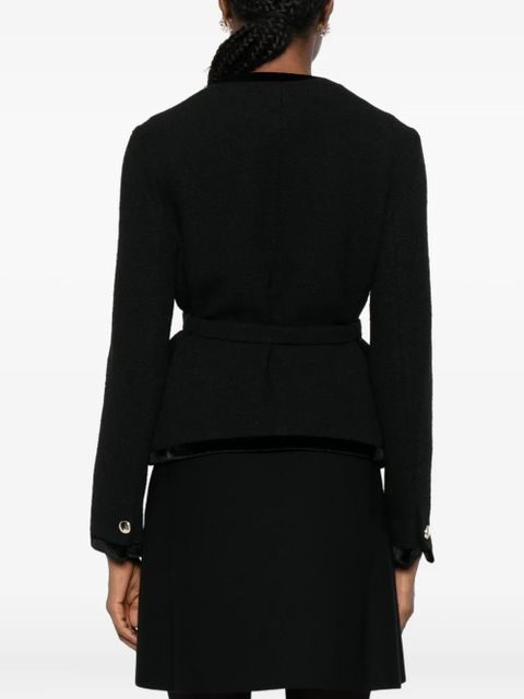 Maje velvet-trim belted jacket - Black