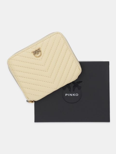Pinko portfel skórzany damski kolor beżowy