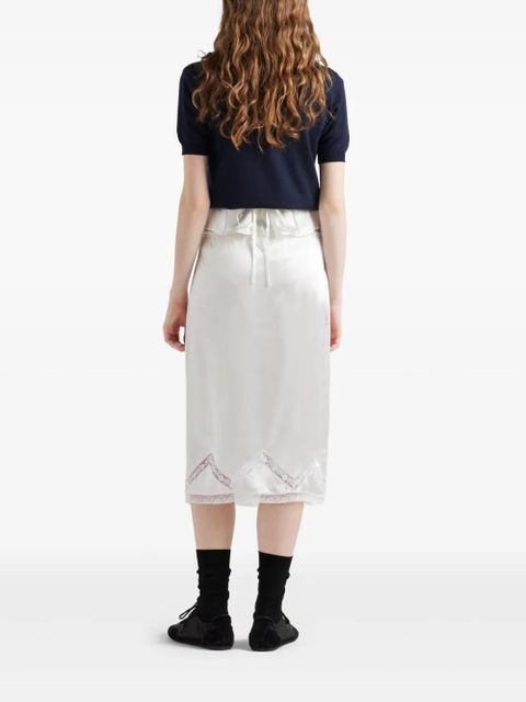 Prada embroidered satin midi skirt - White