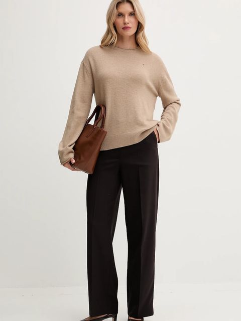 Tommy Hilfiger spodnie wełniane damskie kolor bordowy proste high waist WW0WW48362