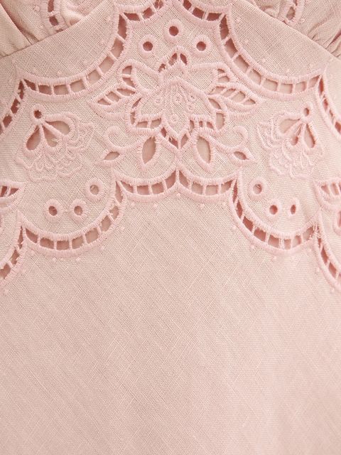 Farm Rio sukienka lniana kolor różowy midi rozkloszowana 351184