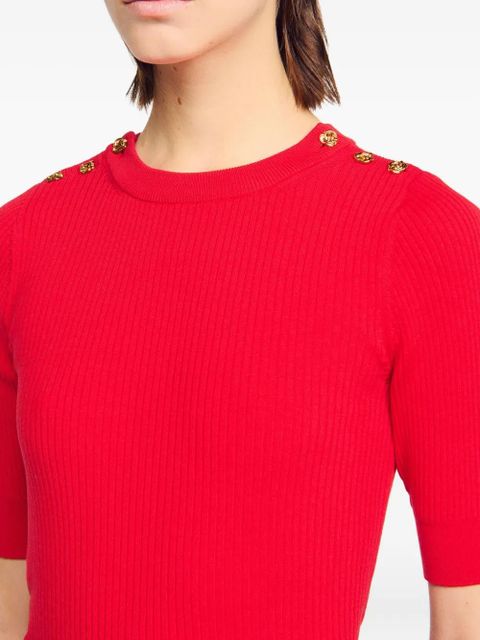 SANDRO button-embellished ribbed T-shirt - Red - zdjęcie produktu nr 2