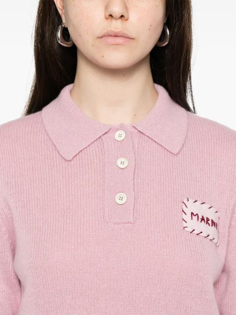 Marni logo-patch polo top - Pink