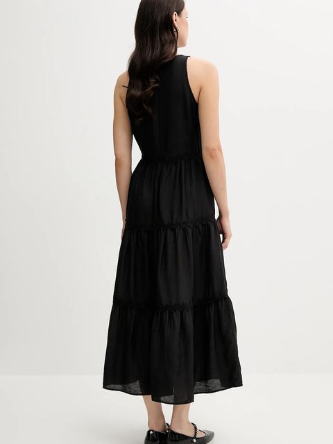 Pedro del Hierro sukienka z domieszką lnu kolor czarny maxi rozkloszowana 3819824