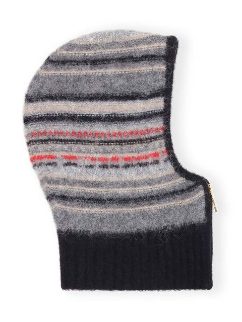 GANNI striped zip-up balaclava - Grey