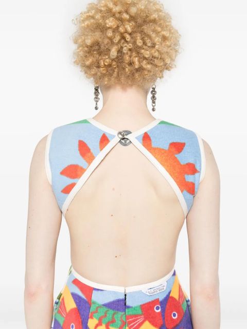 Marine Serre beach print-jacquard mini dress - Green