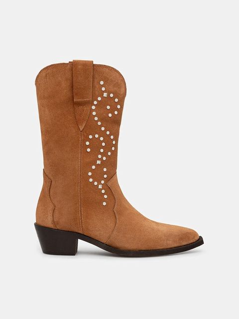 Answear.LAB kowbojki zamszowe kolor beżowy na słupku