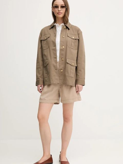 Tommy Hilfiger szorty damskie kolor beżowy gładkie high waist WW0WW44762