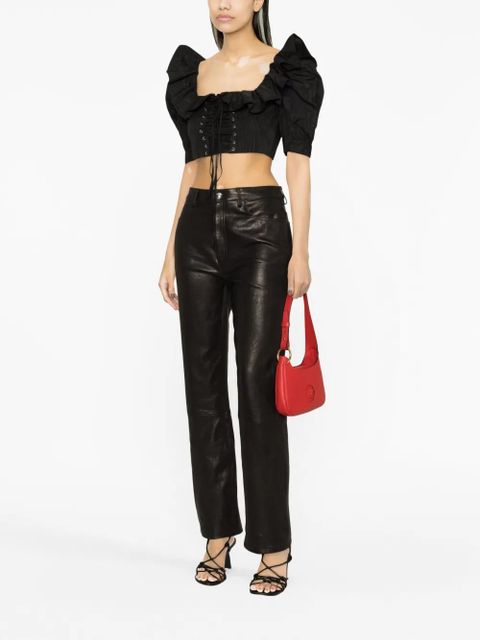 Alessandra Rich ruffle-collar corset-style blouse - Black