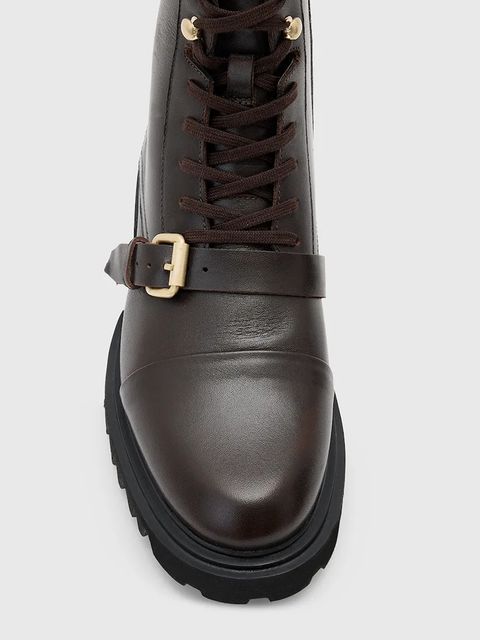 AllSaints workery skórzane Tori Boot damskie kolor brązowy na płaskim obcasie W119FB