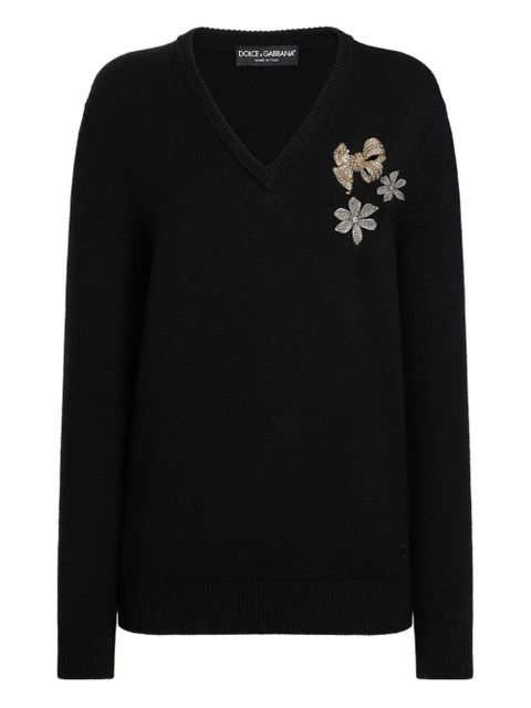 Dolce & Gabbana V-neck embroidered sweater - Black - zdjęcie produktu nr 1