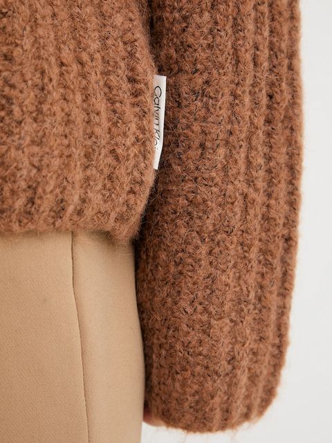 Calvin Klein Jeans sweter damski kolor brązowy ciepły z półgolfem LV044D361G