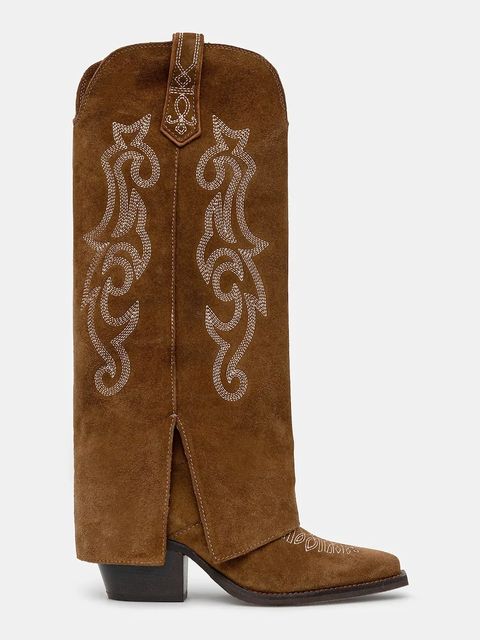 Answear.LAB kowbojki zamszowe kolor brązowy na słupku