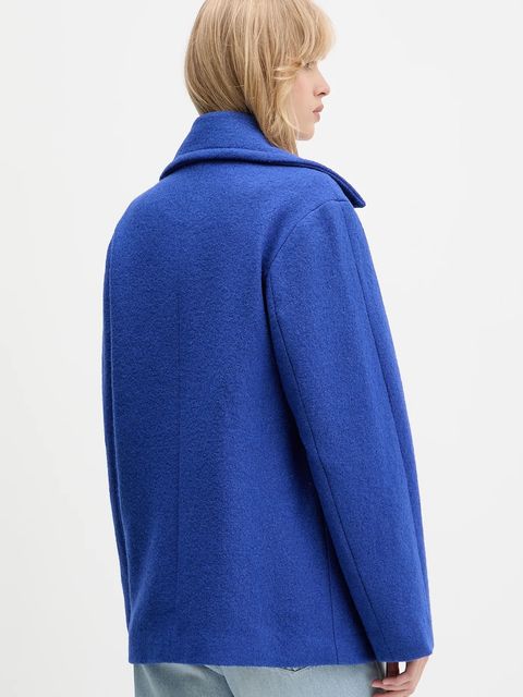 Desigual płaszcz z dodatkiem wełny SHORTCOLOR kolor niebieski 25WWEW11