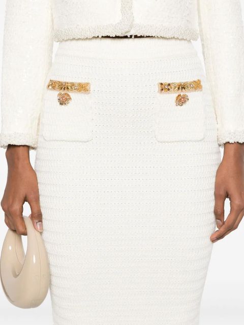 Self-Portrait lurex knitted midi skirt - Neutrals