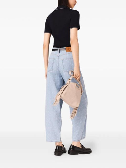 Maje contrast-trim ribbed polo top - Black