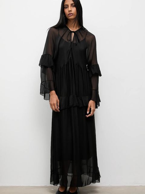 Answear.LAB sukienka z jedwabiem kolor czarny maxi prosta - zdjęcie produktu nr 2