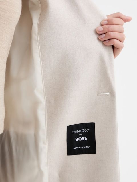 BOSS marynarka z wełną kolor beżowy dwurzędowa gładka 50548736