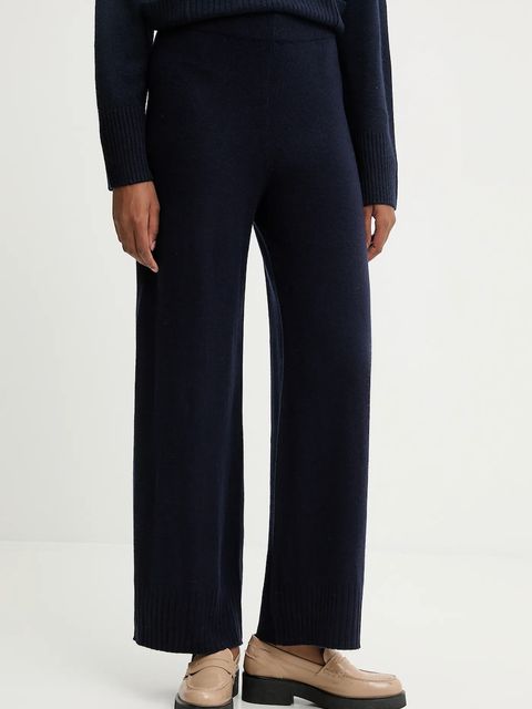 United Colors of Benetton spodnie z dodatkiem wełny damskie kolor granatowy szerokie high waist 102HDF00Z - zdjęcie produktu nr 1