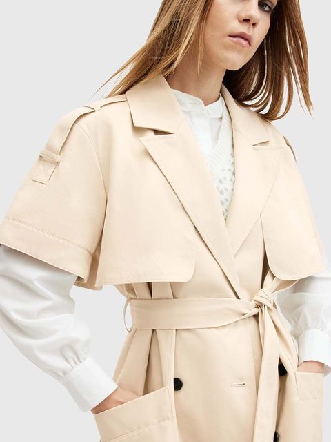 AllSaints trencz bawełniany CLYDE kolor biały przejściowy dwurzędowy W021OB