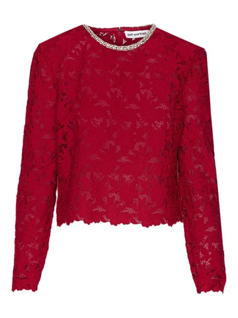 Self-Portrait crystal-collar lace blouse - Red - zdjęcie produktu nr 1