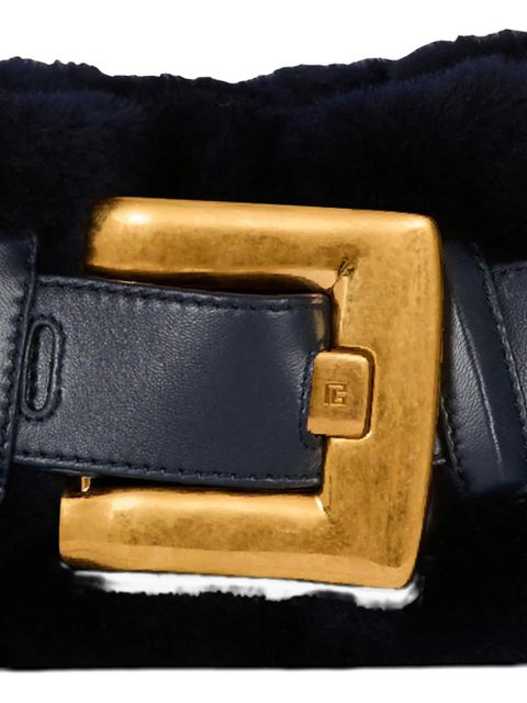 Balmain mini Anthem shearling buckle-detail clutch bag - Black