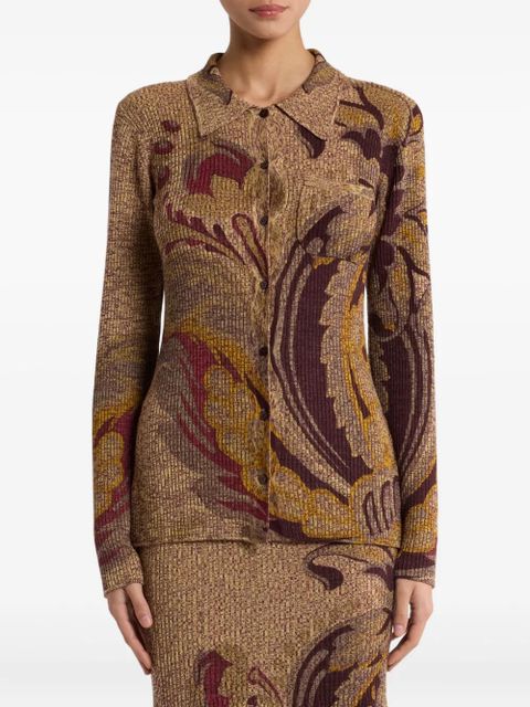 ETRO ribbed floral-print cardigan - Brown