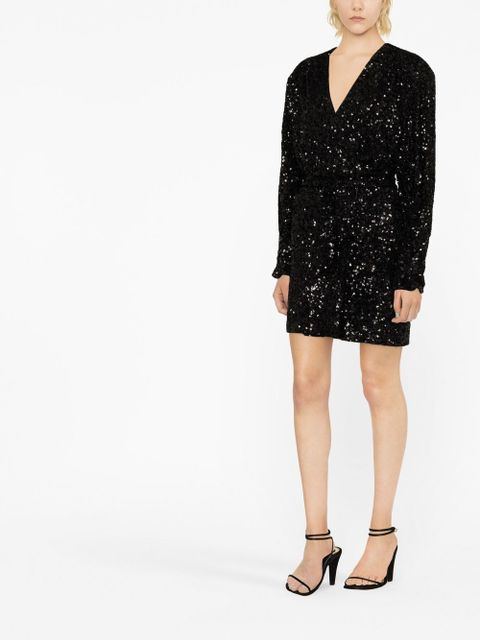 ROTATE BIRGER CHRISTENSEN sequin-embellished wrap minidress - Black
