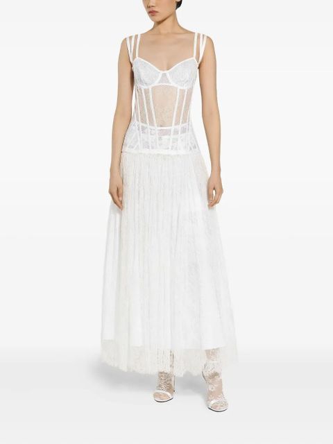 Dolce & Gabbana corset-detailing tulle midi dress - White