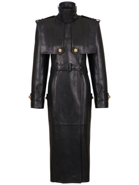 Balmain belted lambskin trench coat - Black