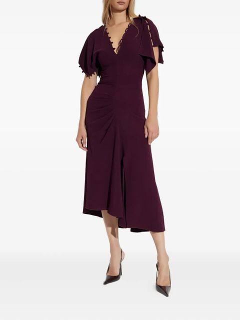Victoria Beckham ruffled-sleeve asymmetric midi dress - Red